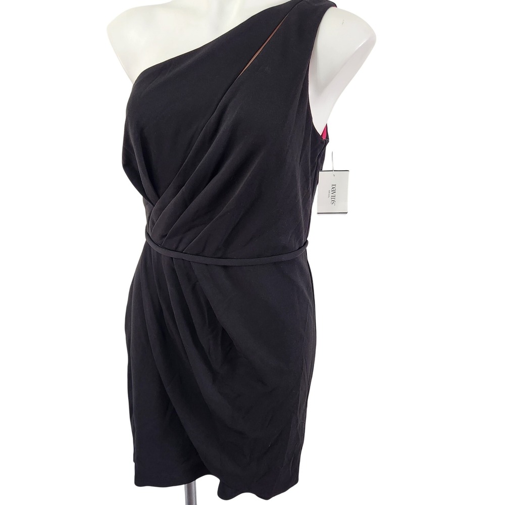 DB Studio Davids Bridal black one shoulder‎ knee length dress Size 8 NWT